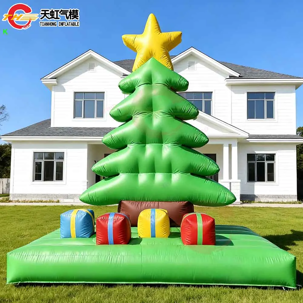 Barco aéreo rápido, árbol de Navidad inflable, castillo hinchable 2 en 1, juego de carnaval inflable, juguetes de lanzamiento de anillos con soplador