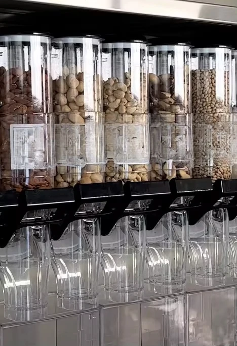 BPA-free bulk food gravity dispensers, candy cereal dispensers, wall-mounted dry food dispensers