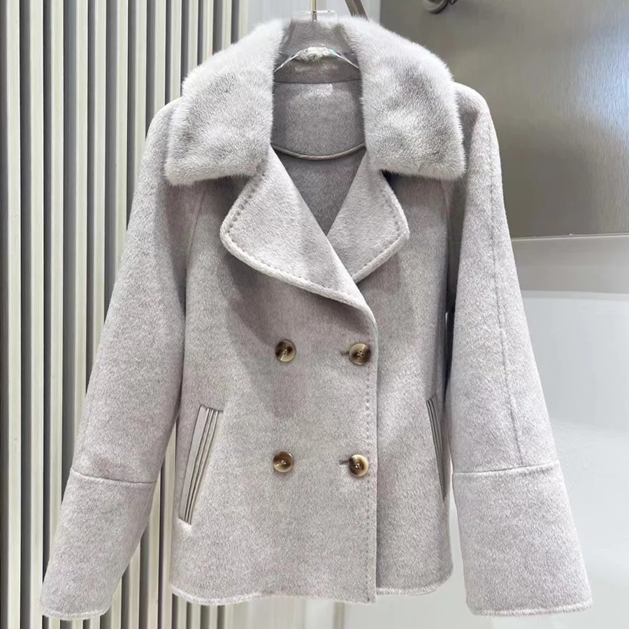 ウール混紡ジャケットとベルト付きレディースウールコート、ラグジュアリーなレディース新作カシミヤコート