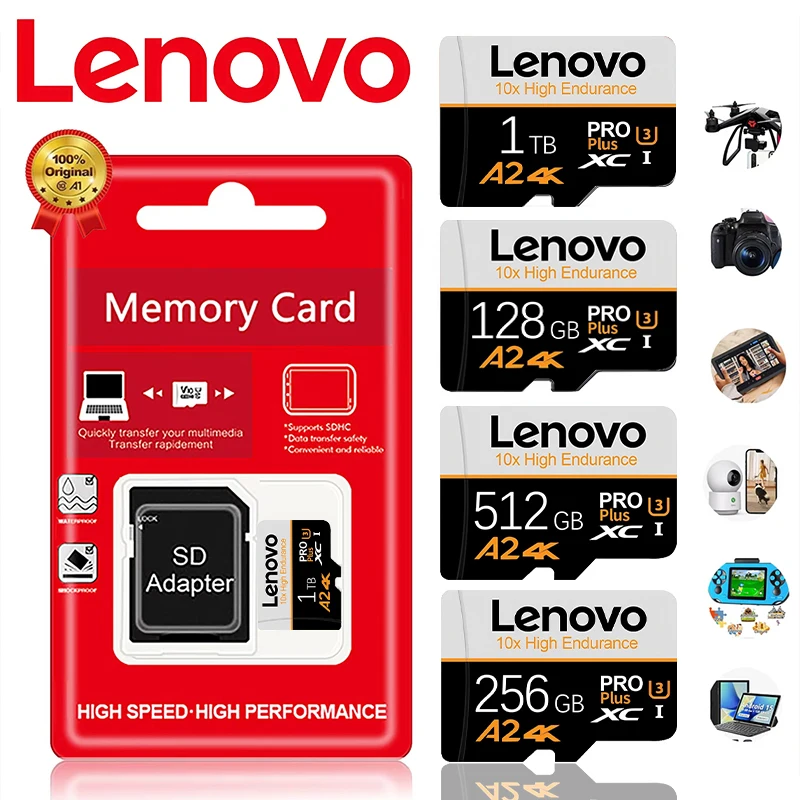 

High Performance Lenovo SD Cards Memory Card Micro TF SD TF Cards 64GB 256GB 1TB 32GB V10 U3 Device for PC / Camera / Smartphone