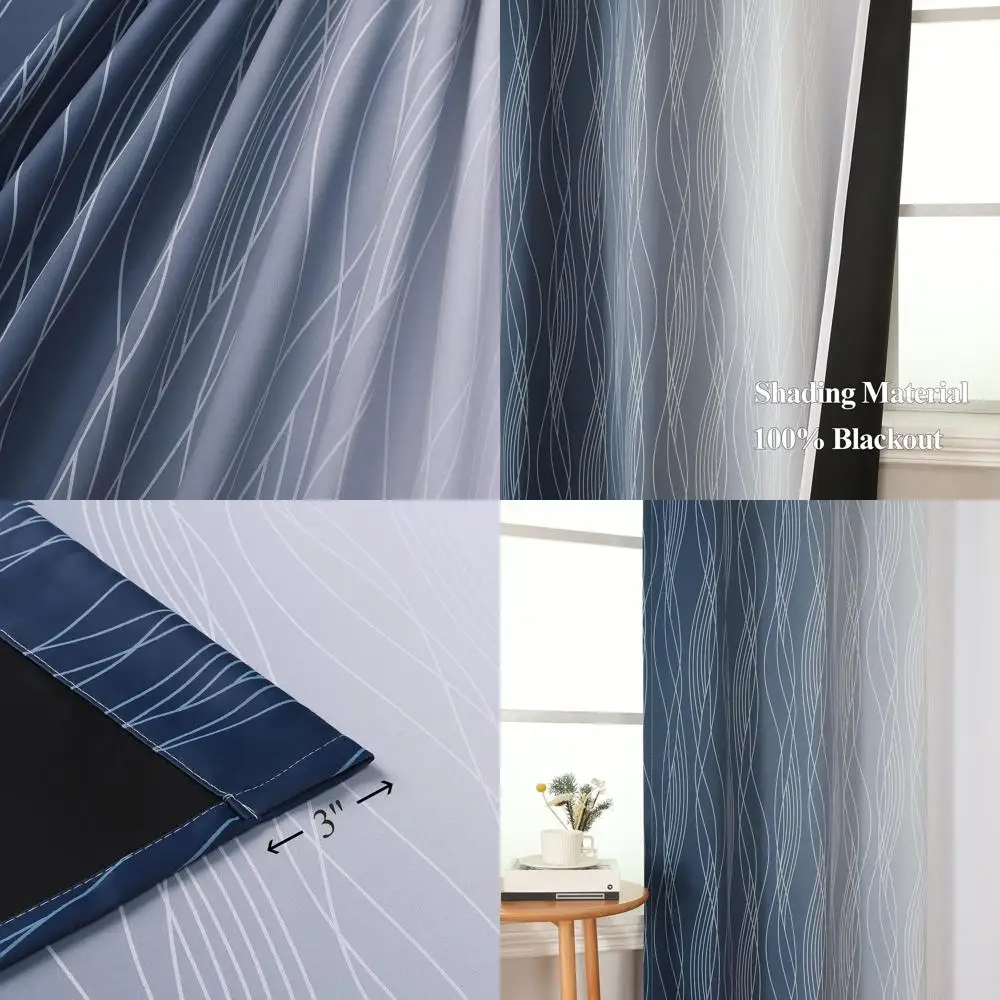 

96 Ombre Navy & White Blackout Curtains, 52W x 96L, Insulated Room Darkening Panels for Bedroom, 2-Pack