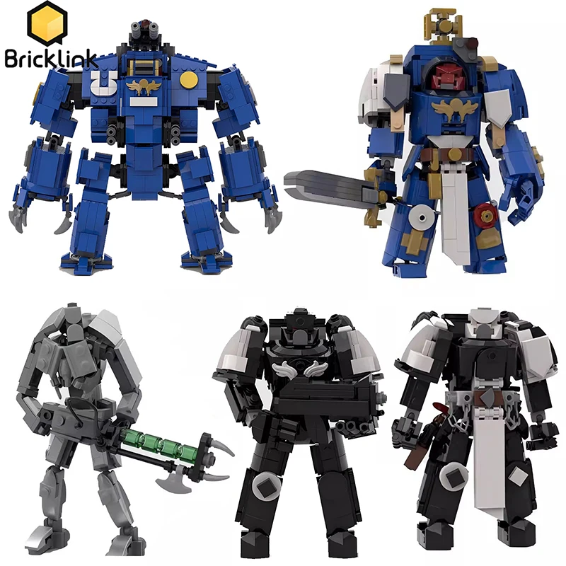 Bricklink MOC Game Mecha Brutalis Dreadnought Terminator Captain Black Templar Necron Warrior Robot Sets Building Blocks Toy