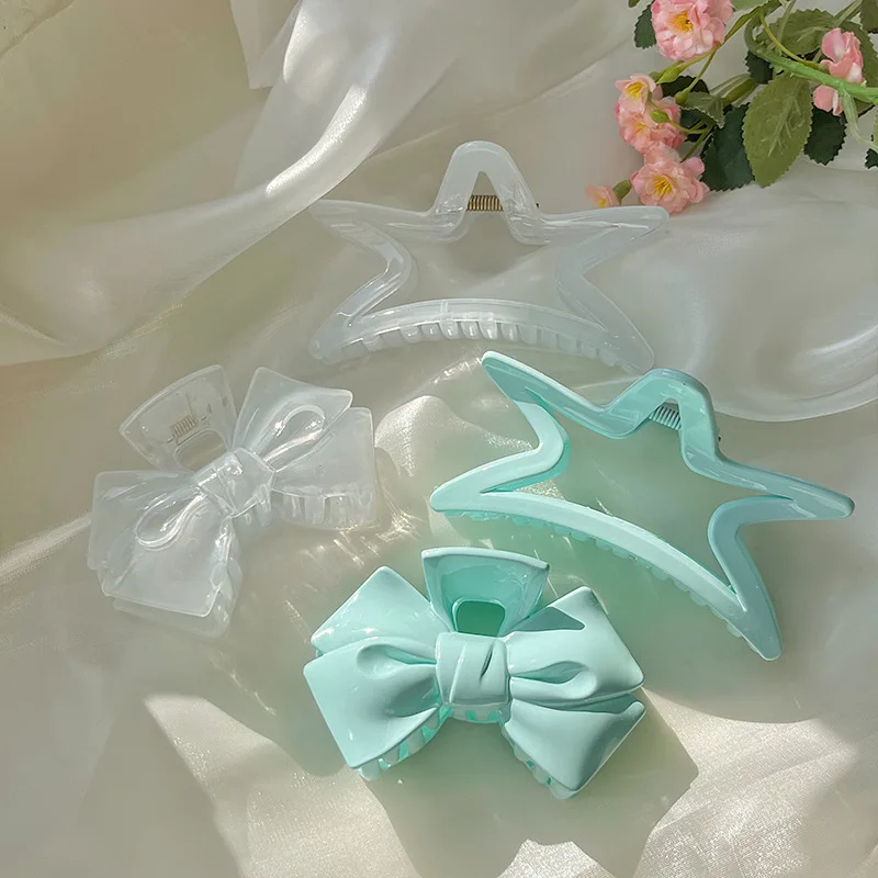 

Blue Hair Clip Bow Starfish Hair Clip Women's Back of the Head Shark Claw Clip Fashionable and Sweet Girl Hair Accessory