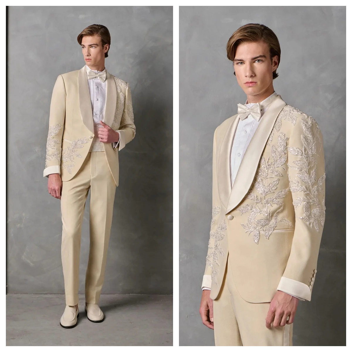 

Stylish Men's Wedding Suits Set 2Pcs Blazer Pants Exquisite Flowers Appliques Sequins Handsome Shawl Groom Wear Customized