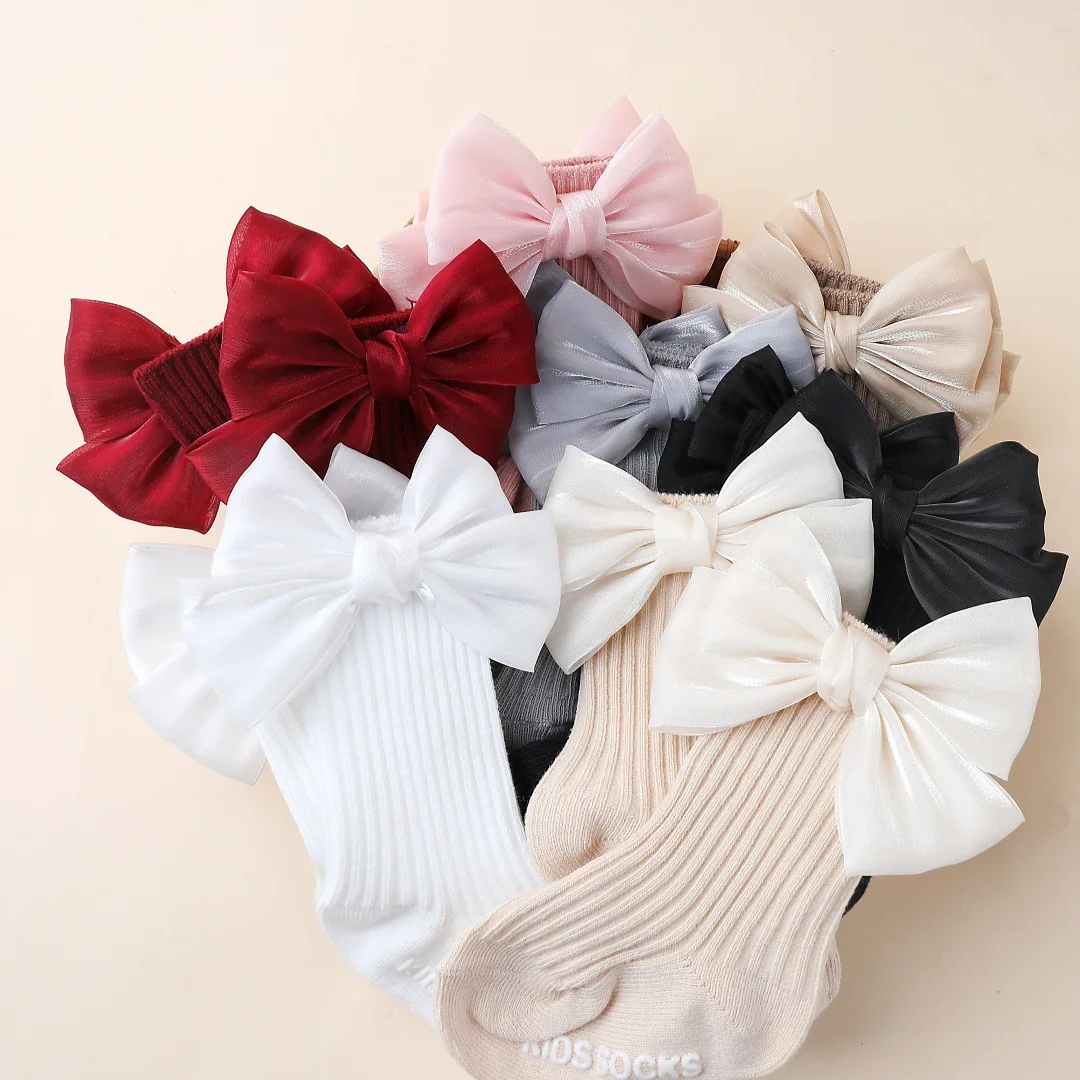 6pairs/set Children Bow Knit Cotton Socks All Season Baby Girl Boy Anti-slip Floor Socks Kids Middle Socks Shoes Newborn Infant