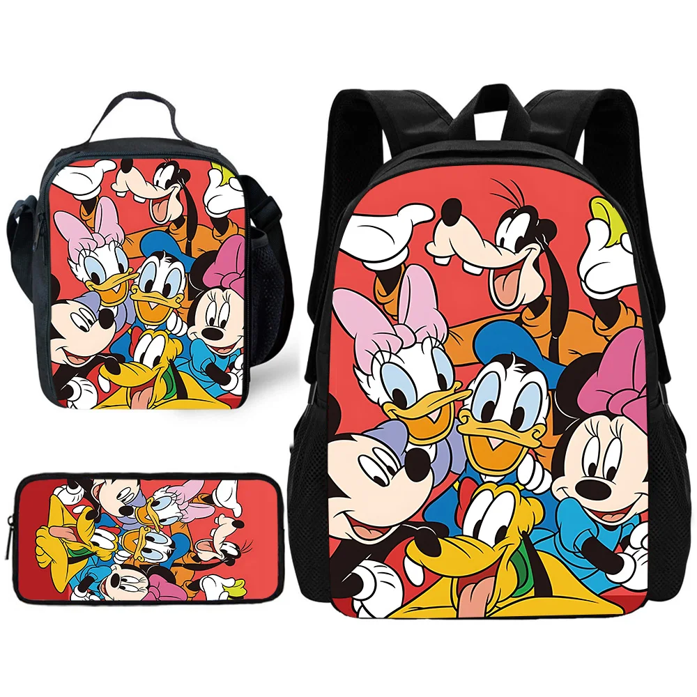 Child School Cute Cartoon Mickeys and Plutos Backpack with Lunch Bags ,Pencil Bags ,School Bags for Boys Girls Best Gift