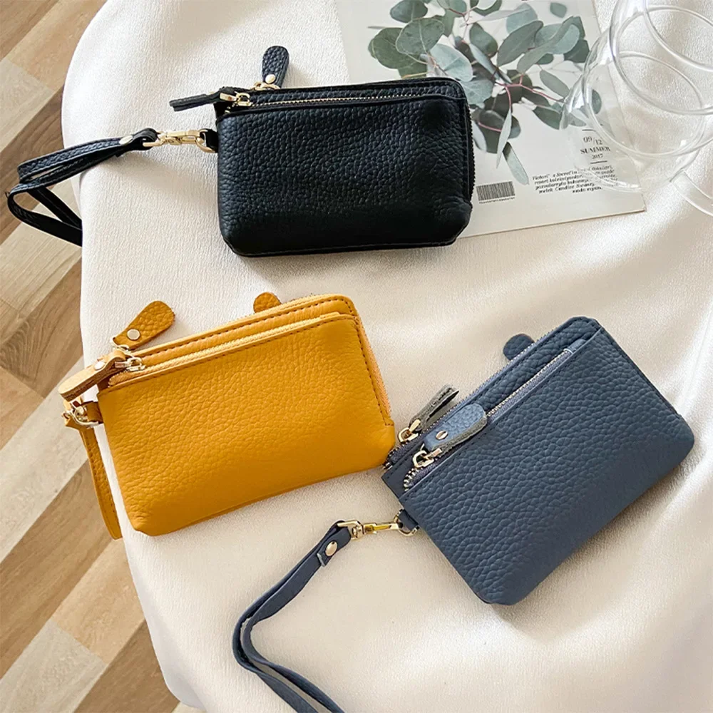 2024 New Fashion Leather Women's Purse Fashion Zipper Coin Holding  Bag Cowhide Coin Purse Key Chain