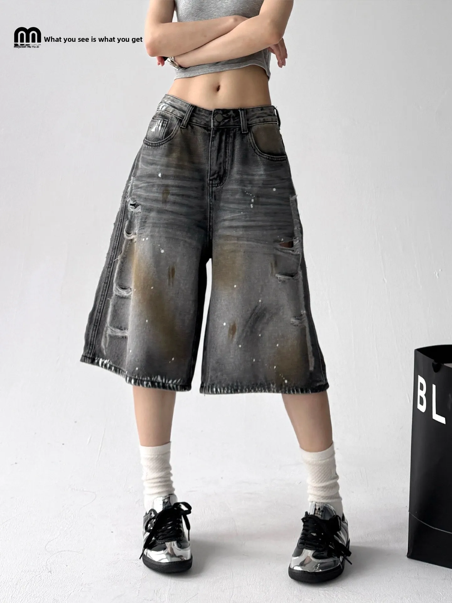 

Лето 2023, женские свободные широкие джинсы с высокой талией, повседневные удлиненные джинсы на семь футов, повседневные джинсовые брюки