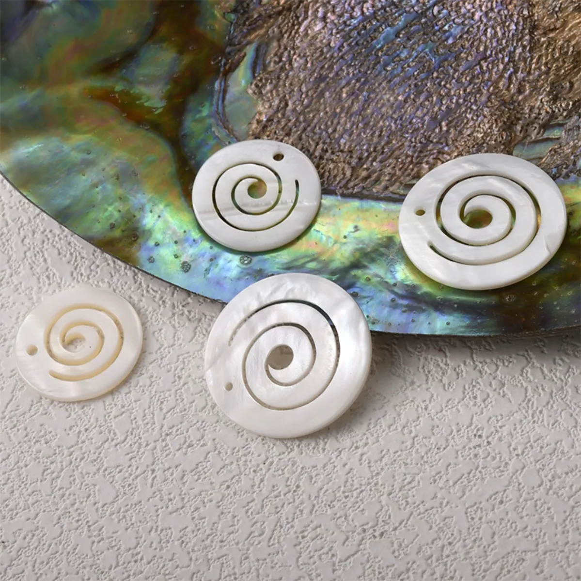 Natural Shell Spiral‑Texture Round Pendant DIY Handmade Vintage Earring Necklace Jewelry Making Supplies