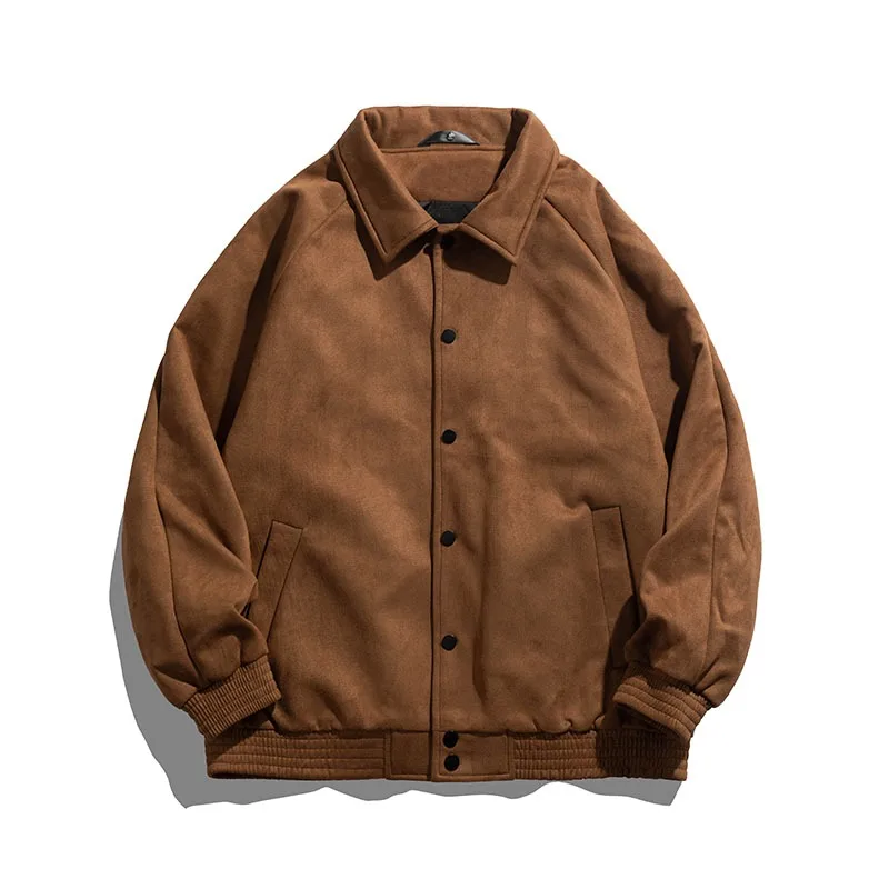 Men's Beige Button Front Jacket Loose Casual Polo Collar Ribbed Cuff Daily Outerwear