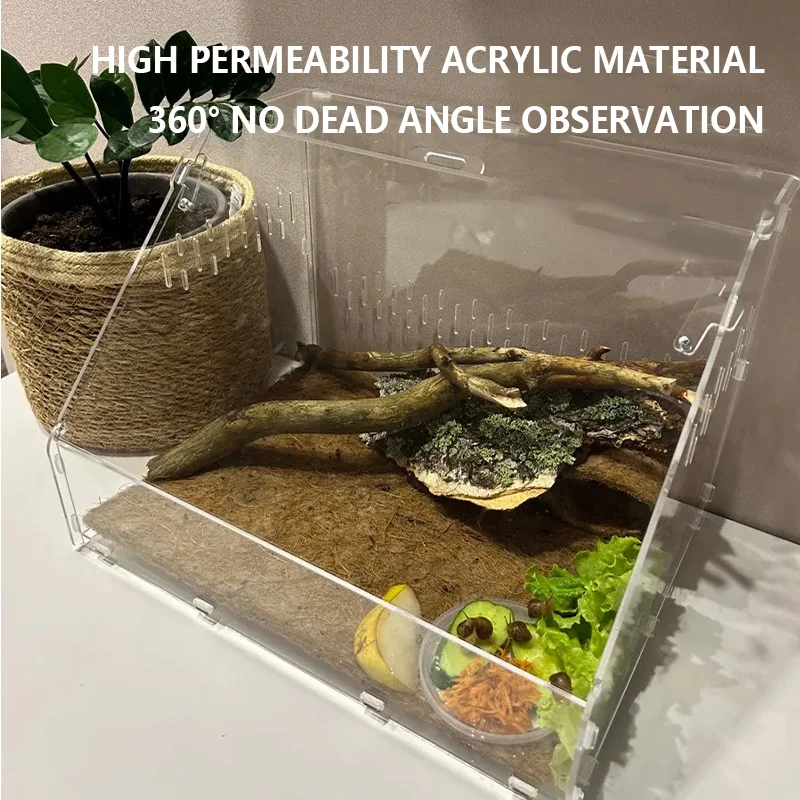 

Acrylic Transparent Feeding Box Reptiles Breeding Boxes Climbing Pet Anti-escape Terrarium for Turtle Lizard Reptile Accessories