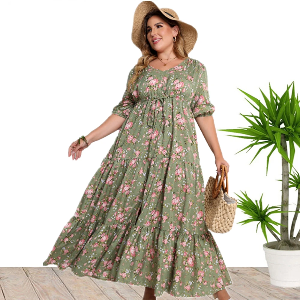 2023 Summer New Hot Sale European And American Style Plus Size Bohemia Printed Loose Dress For Women