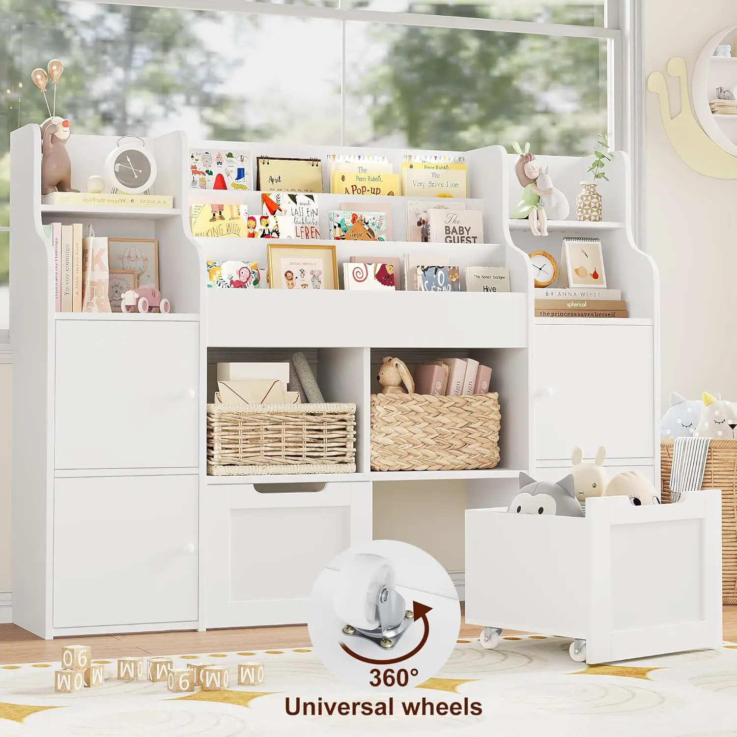 Organizer, Large Toy Organizers and Storage with 8 Storage Cubbies and 2 Movable Drawers, Toy Shelf Organi