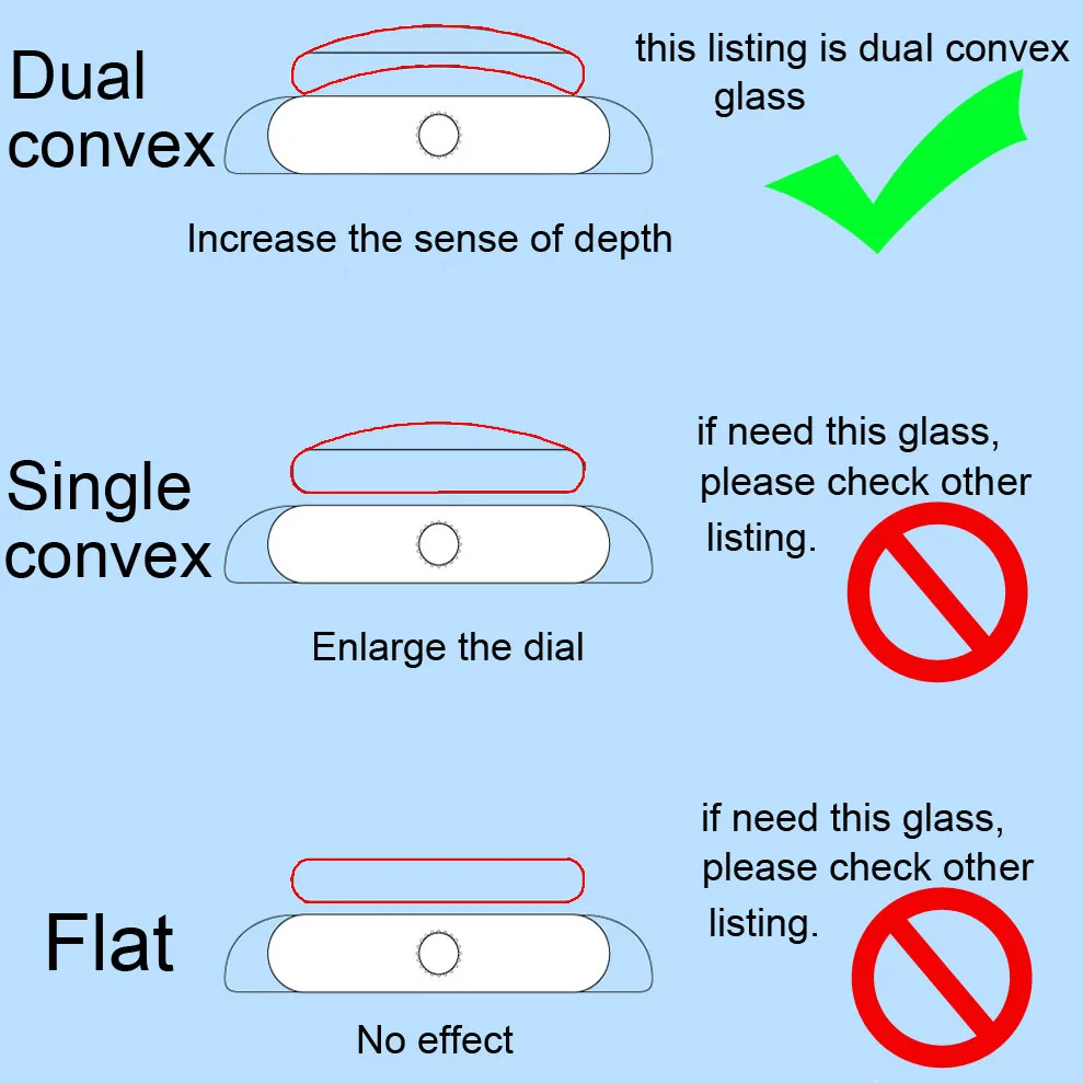 Dual Convex Dome Watch Replacement Glass 16mm-45mm Clear Smart Watch Glass Lens Mirror Watchmaker Watch Repair Tool 2PCS a Pack