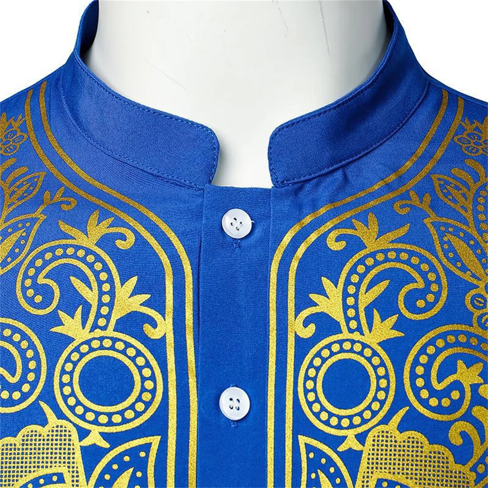 Luxe Casual Islamitisch Arabisch Abaya Gewaad Mode Etnische Print Kraag Jeugd Mid-Length Shirt Jas 2024 Moslim Mannen Kleding