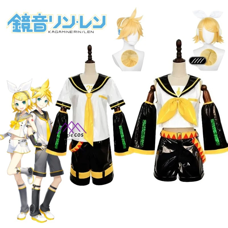 

Anime Rin Len Cosplay Costume Len Rin Role Play Kagamine Women Men Wig JK Uniform for Halloween Comic Con Outfits Full Set