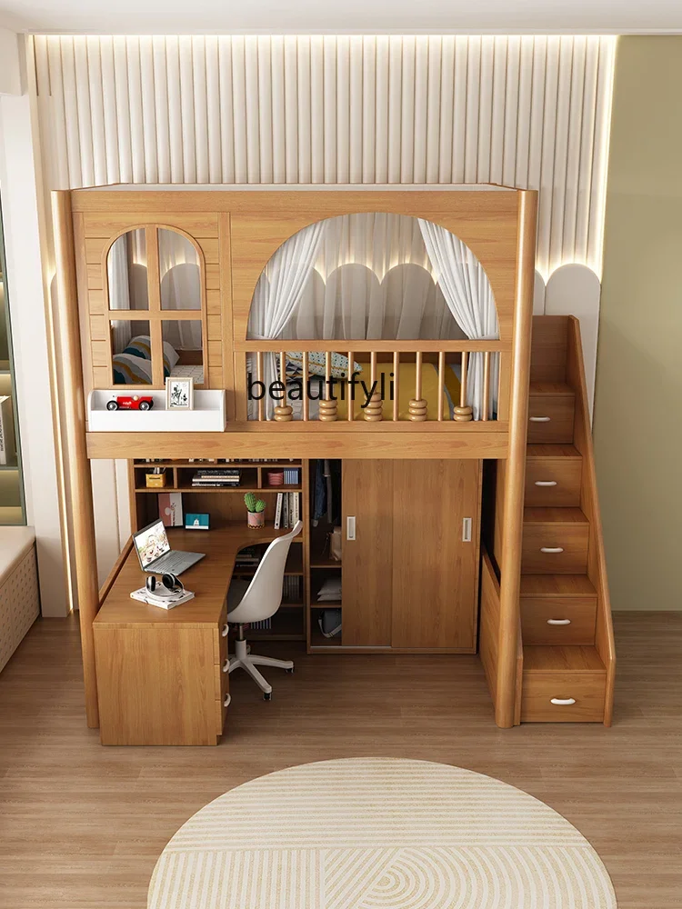 Bed Table Combined Bed Desk Wardrobe Integrated Upper and Lower Bunk Double Layer Elevated Bed