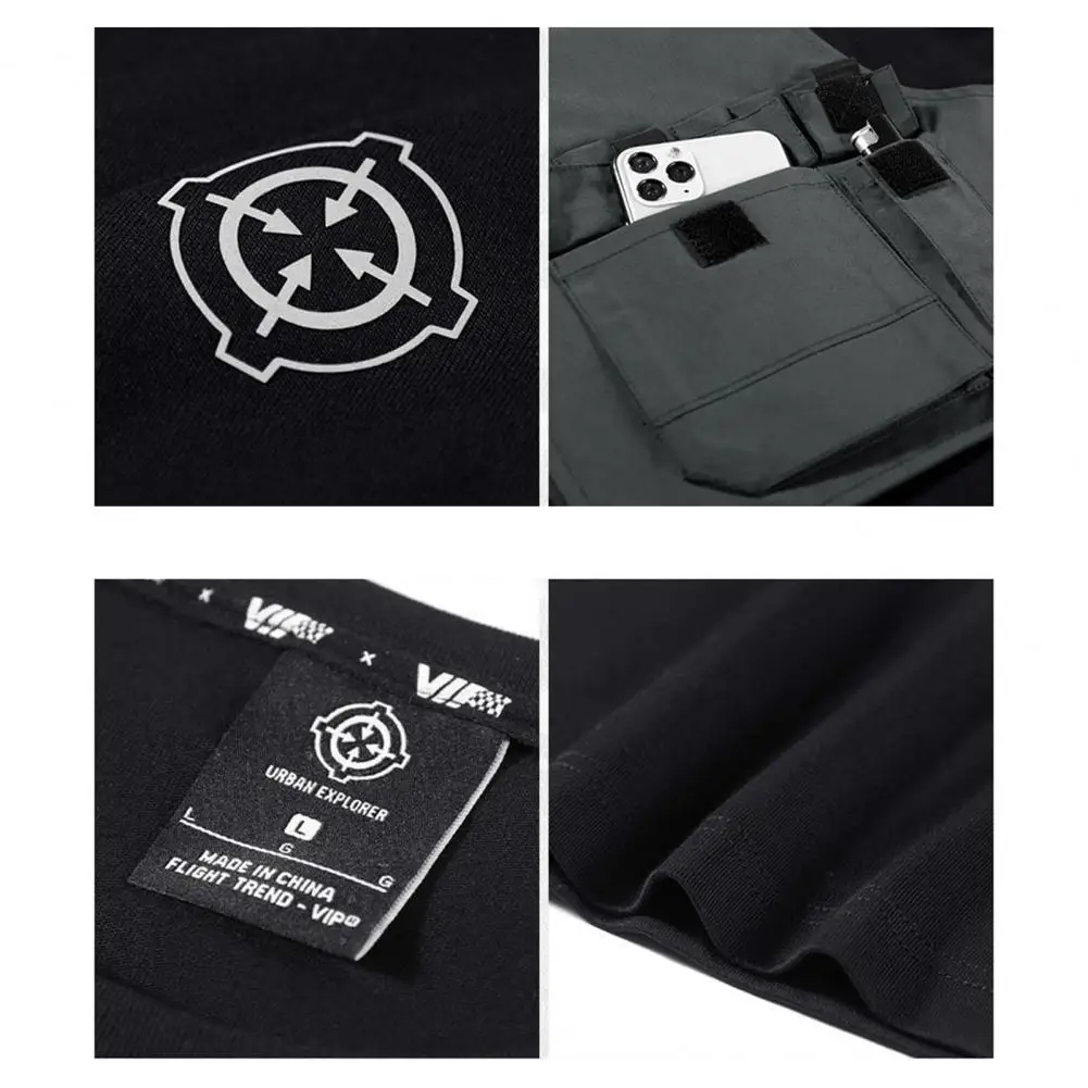 Detachable Pockets Zipper Design Military Style Male City Tactical Cyberpunk Tshirt Techwear Cargo T Shirt For Men Black