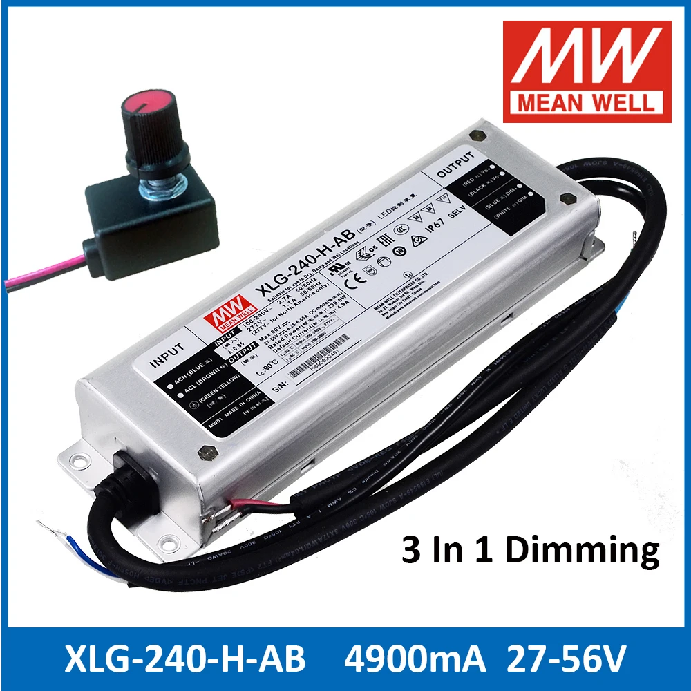 MEAN WELL XLG-240-H-AB 240W 27-56V 4900mA Constant Power LED Driver Meanwell Switching Power Supply with Dimmer 3 in 1 Dimming