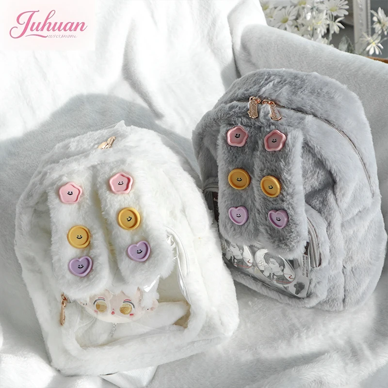 Autumn and Winter Original Daily Cute Sweet Versatile Plush Two-dimensional Double Shoulder Transparent Bar Pain Bag for Woman