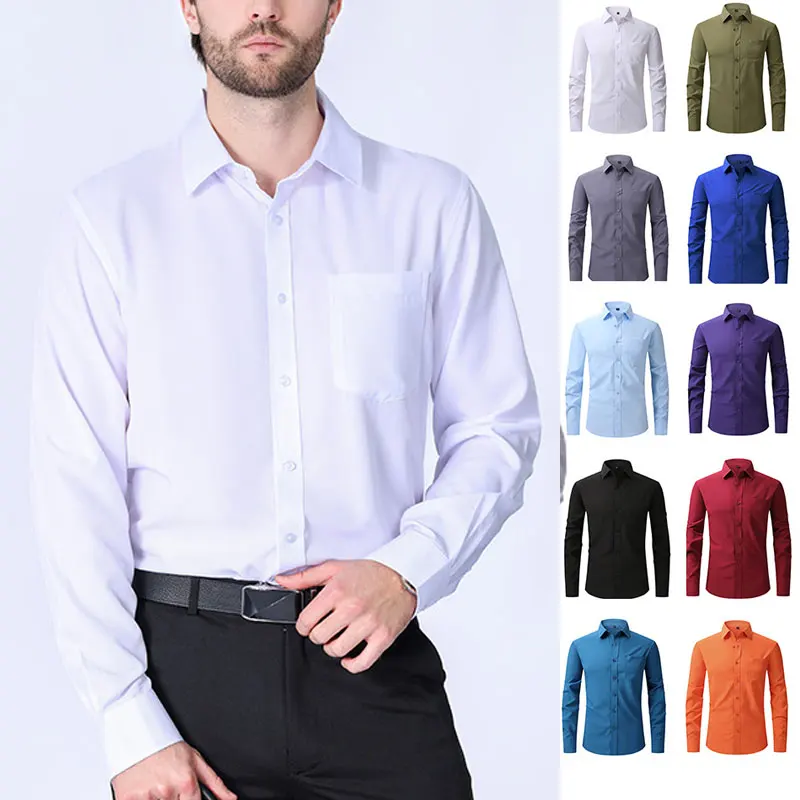 American size men\'s shirt long sleeve spring and summer thin high-quality formal business casual fashion free perm breathable