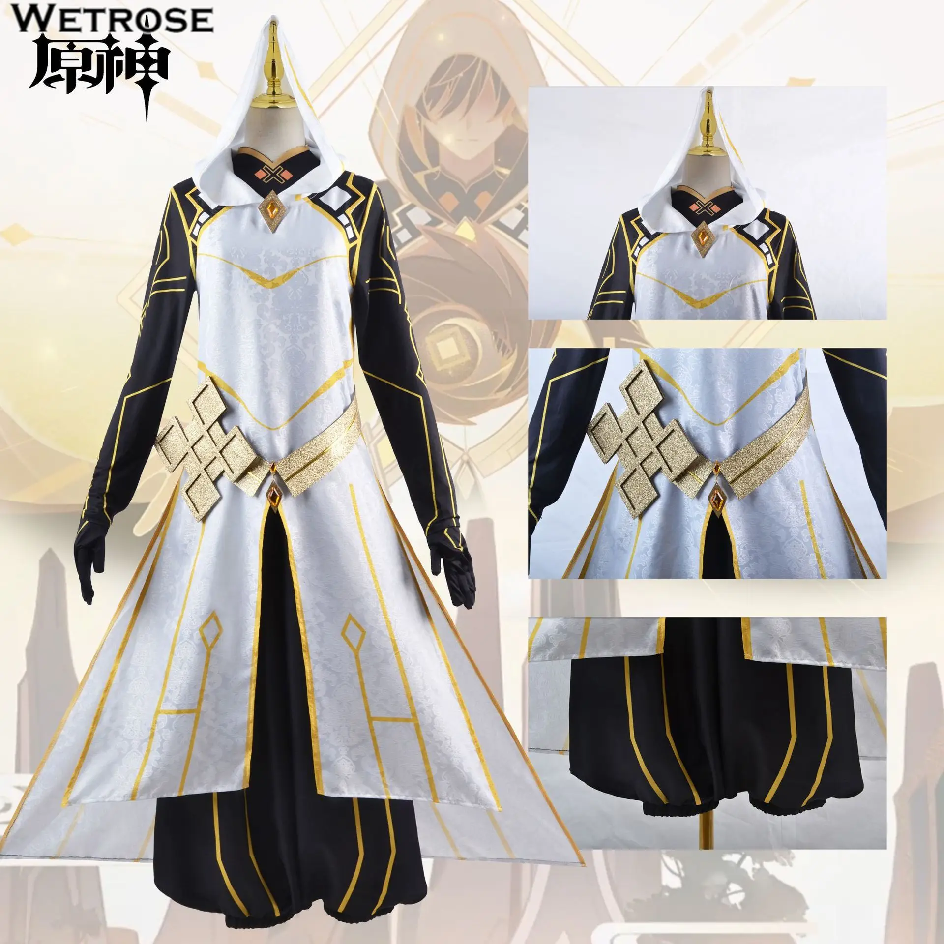 【Wetrose】In Stock Genshin Impact Zhongli Morax Fanart Divine Cowl Cloak Shouri Cosplay Costume Full Set Anime Game Halloween