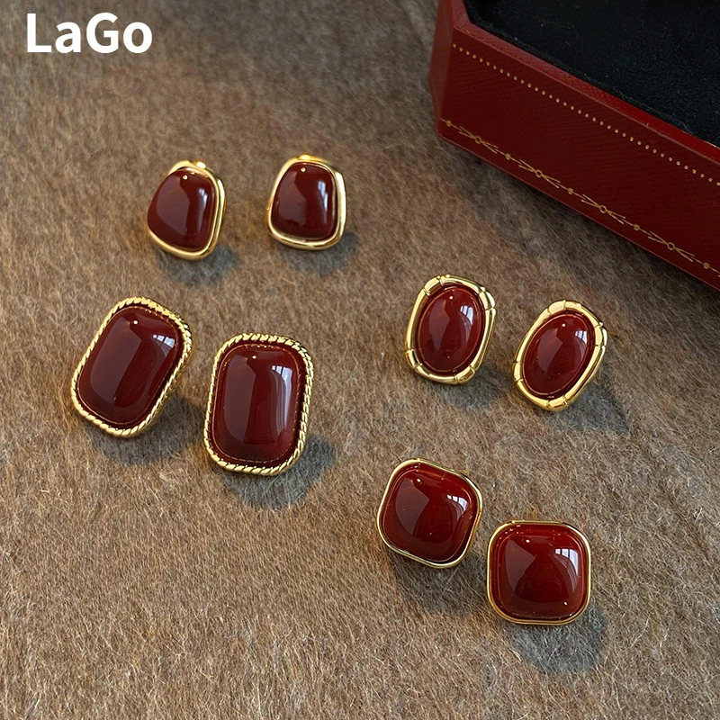 Fashion Jewelry Vintage Temperament Red Color Geometric Earrings For Women Party Gifts Simply Design Ear Accessories Hot Sale