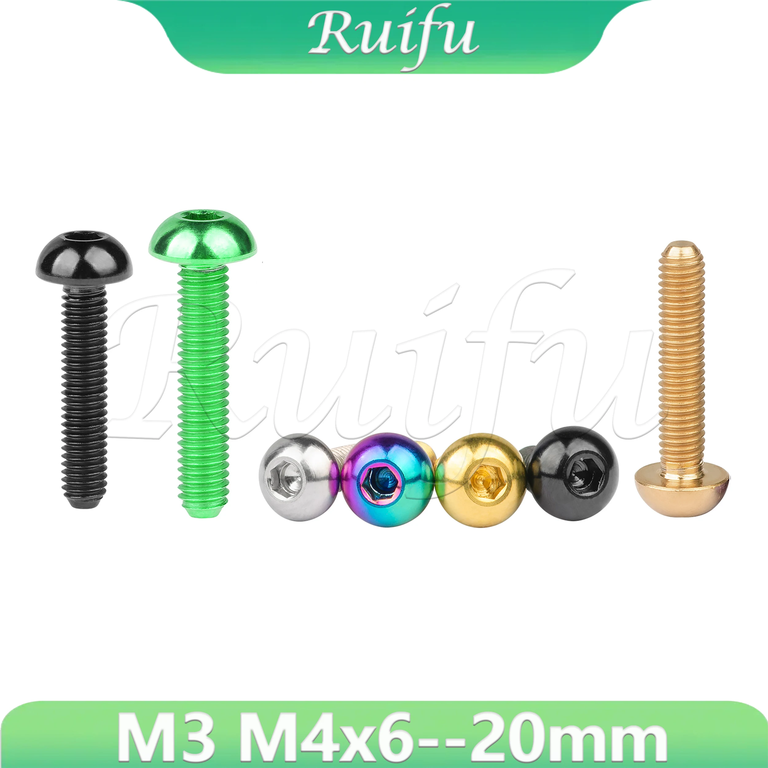 Ruifu Titanium Bolt 20PCS M3 M4x6/ 8 /10/ 12/ 15/ 20 mm Hex Head Screws for Bicycle Retrofit Model Tool