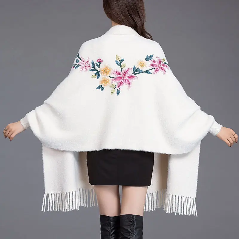 

Shawl scarf full sleeves poncho tassel imitation mink velvet cloak-style outside casual jacket cloak female foreign style cape