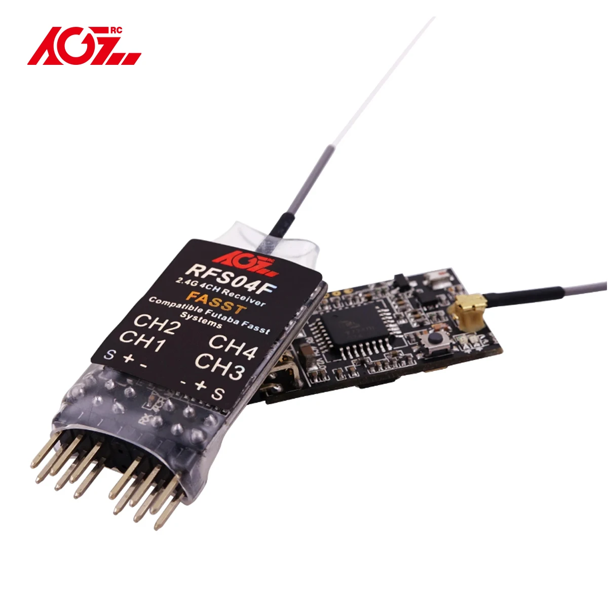 

AGFRC RFS04F 4g Mini Size 2.4G 4CH Futaba FASST Compatible Receiver for Mini RC Drone FPV Aircraft 14SG 10J 8J 6J, 4PX, 7PX, 4PV