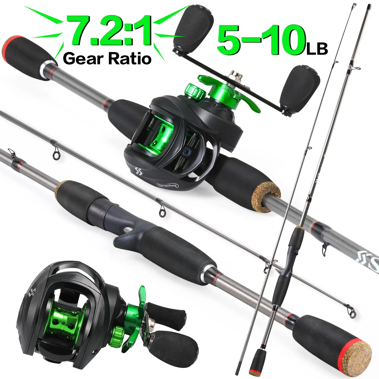 

Sougayilang 2section 1.8m Casting Fishing Rod and Lure Reel Kit 7.2:1 Gear Ratio Fishing Reel Fishing Pole Combo Bass Freshwater