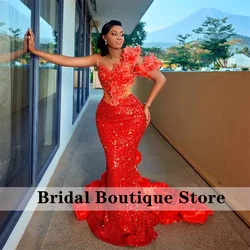 Luxury Red Mermaid Evening Party Dresses 2025 Bead Crystals Luxury Off Shoulder Appliques Sequins Gown Wedding Party  Customized