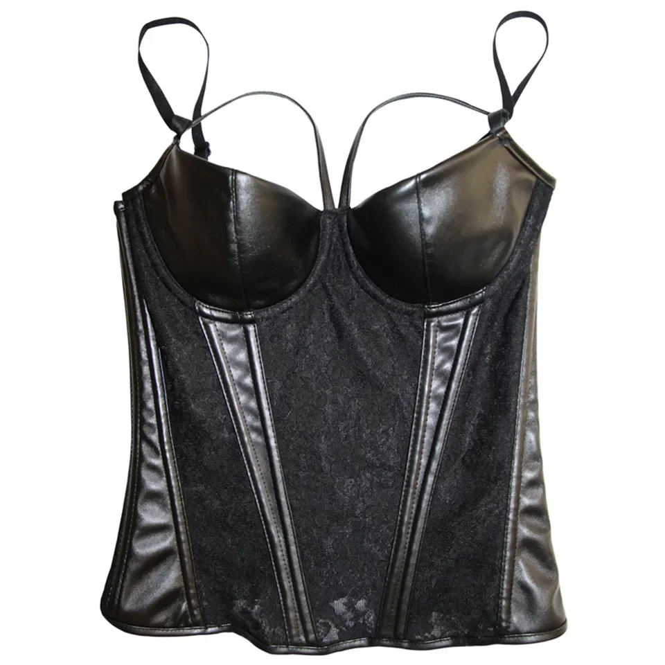 Women Leather Corset Top Bustier Gothic Bra Push Up Bodice Sexy Lingerie Corselet Slimming Body Shaper Underwear Plus Size