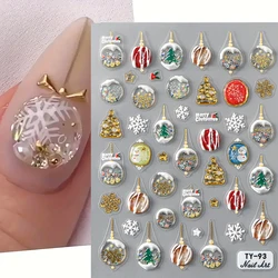 3D Crystal Balls Christmas Nail Art Sticker Snowflakes Trees Snowmen Adhesive Decal French Stripe Line Star Manicure Slider