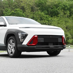 2pcs Red Car Front Bumper Middle Mesh Decorative Frame Headlight Side Trim Cover For Hyundai Kona 2024 LHD RHD Exterior Styling