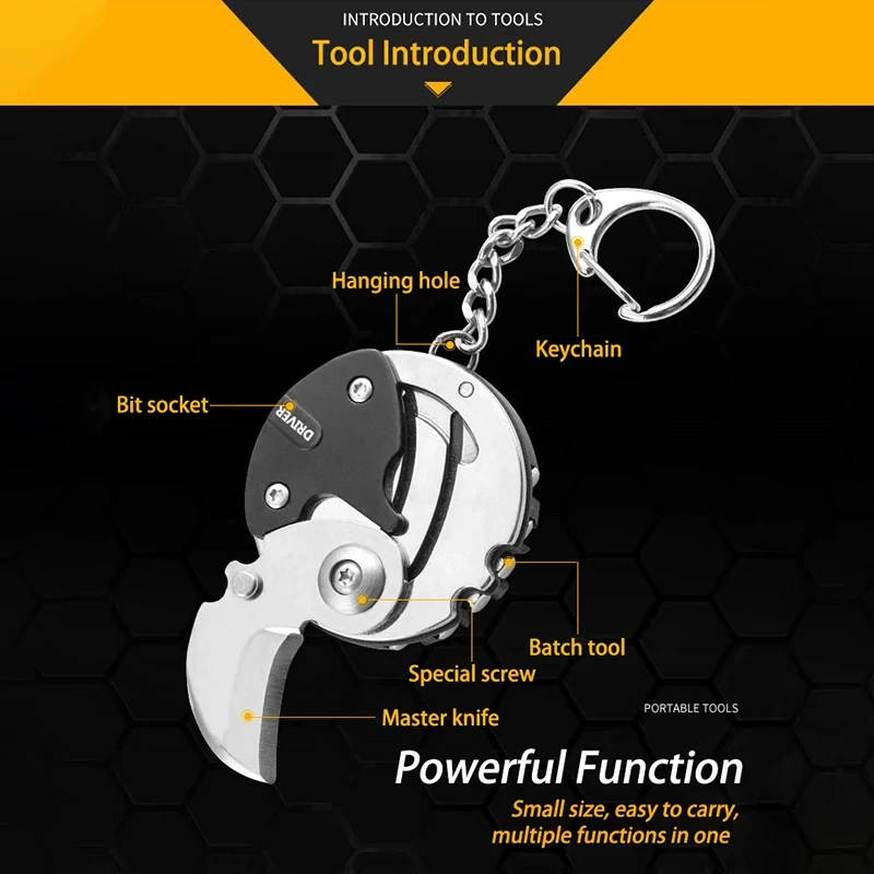 Portable 7-in-1 EDC Multitool Keychain, Folding Pocket Knife with Screwdriver Bits for Outdoor Emergency Gadget & Daily Use
