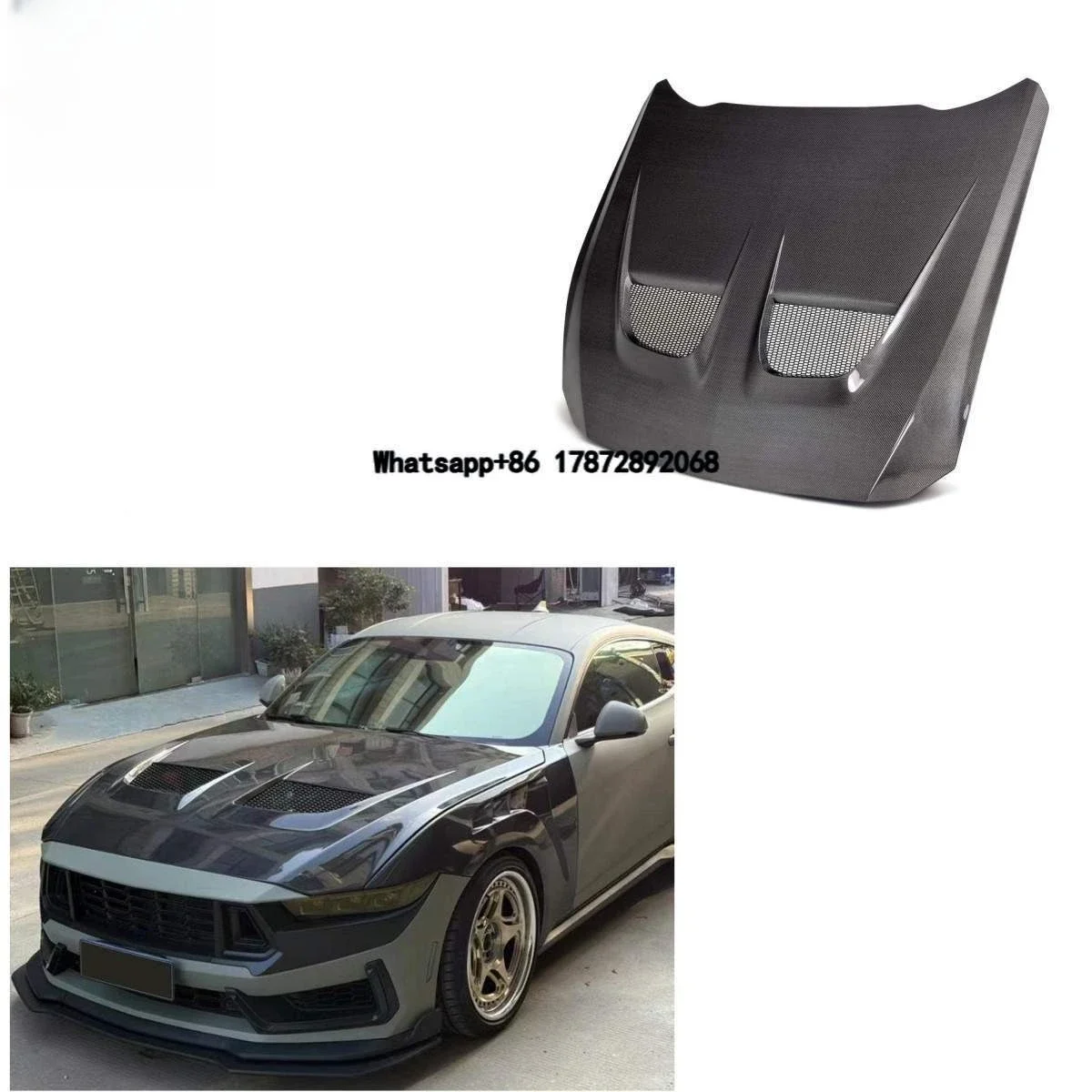 

Fits for Mustang 2024+ GTD Style Carbon Fiber Engine Hood Real Carbon Fiber Engine Cover Hood.