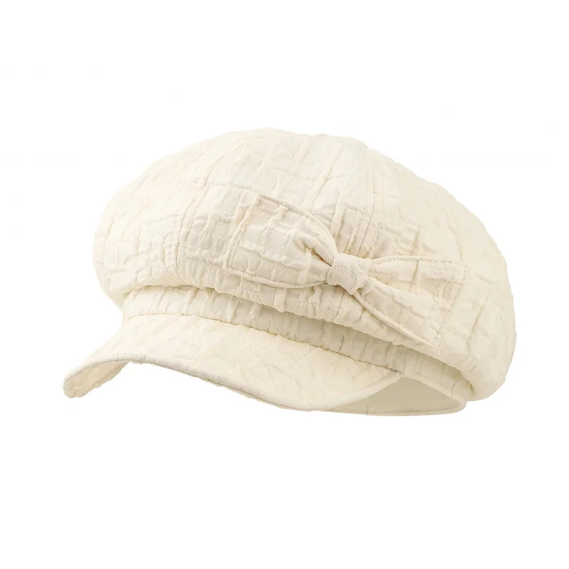 Korean 2026 New Pleated Texture Newsboy Cap Women Autumn Spring Sweet Bowknot Cap, Trendy Newsboy Hat