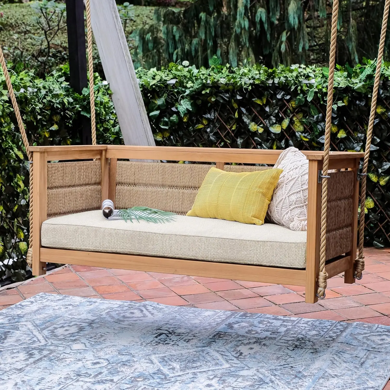 

Solid Wood Outdoor Hanging Swing for Porch, Patio, or Garden – Comfortable 2-Seater Weather-Resistant Swing Chair