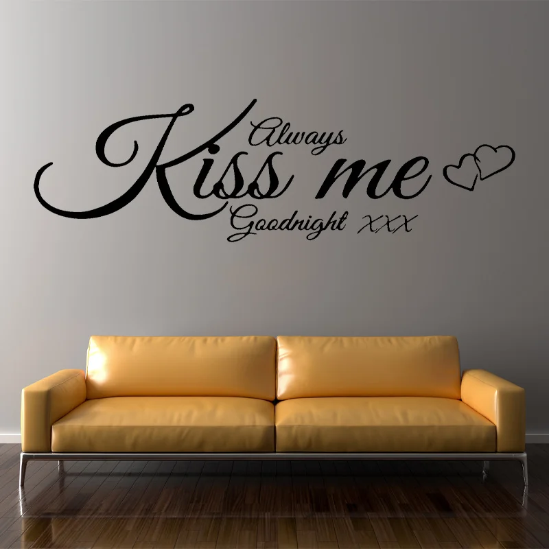 Wall Decal Quote Always Kiss Me Goodnight Vinyl Wall Sticker Bedroom Decor Lounge Love Room Interior Design Mural Wallpaper 4139