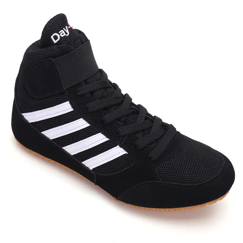 Daykey-Zapatillas de boxeo de goma para niños, zapatos de corte medio para entrenamiento en interiores, competición de lucha, color blanco y negro,