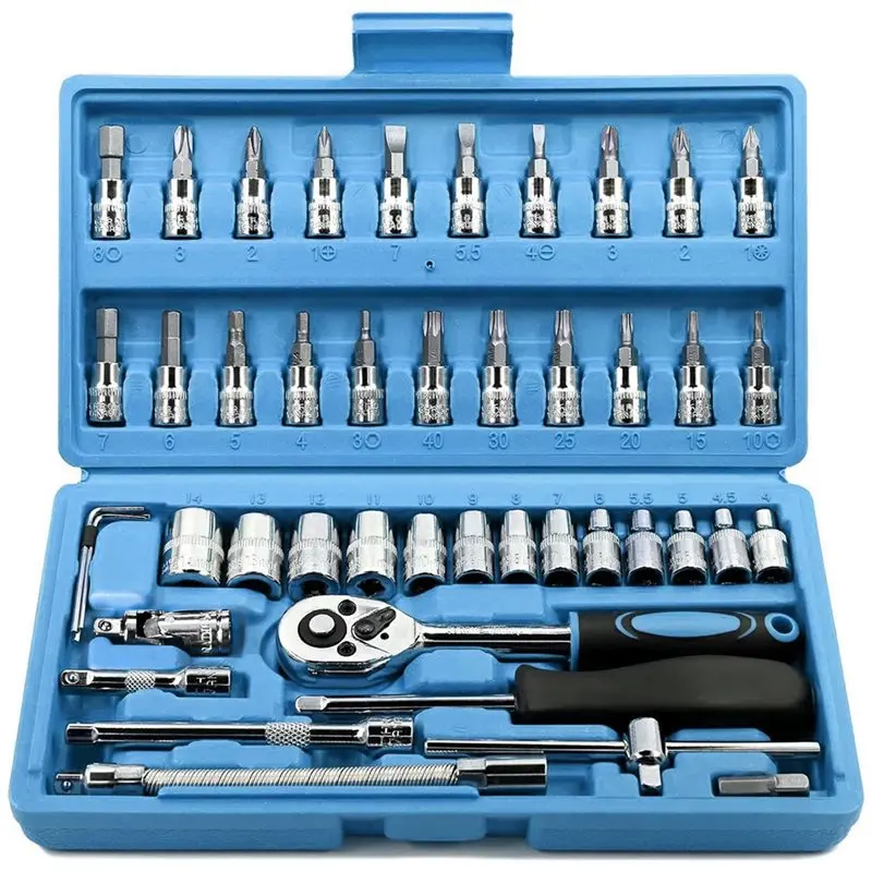ABKP-For Auto Repair& Household Maintenance 1/4 Inch Drive 46 Pcs Socket Ratchet Wrench Set, Metric Bits Kit Mechanic