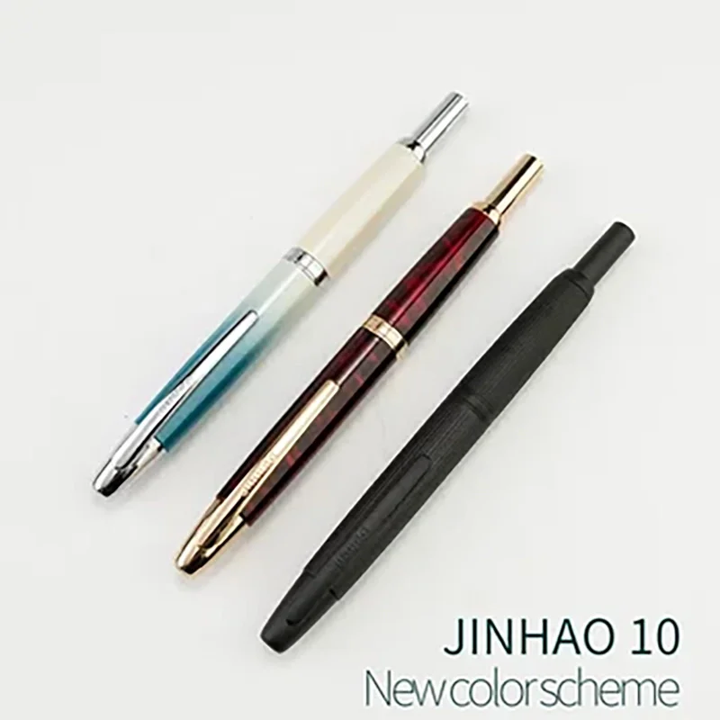 10 Retractable Press Fountain Pen EF/F Nib with Ink Converter Writing Gift Pen, Marble Red with Golden Clip