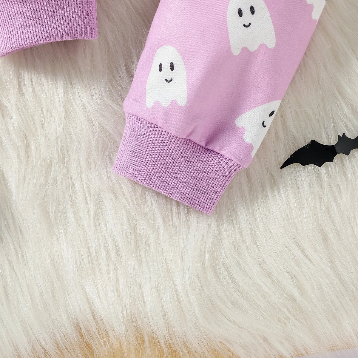 2024 2Pcs Baby Girls Autumn Long Sleeve Purple Print Ghost For Halloween Sweatshirt Set New Style