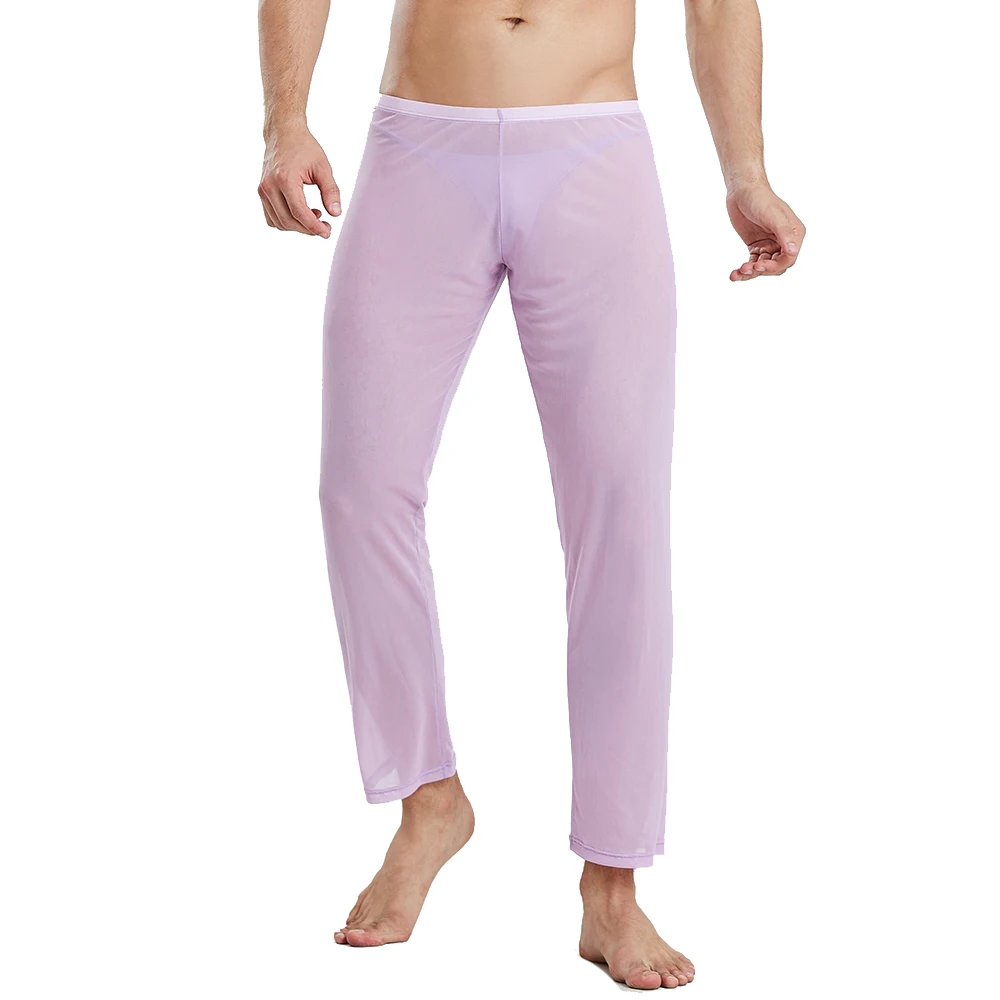 

Sheer Mesh Pajama Pants Men's Stretch See-Through Sleepwear Translucent Homewear Sexy Thin Sleep Bottoms Long Underpants