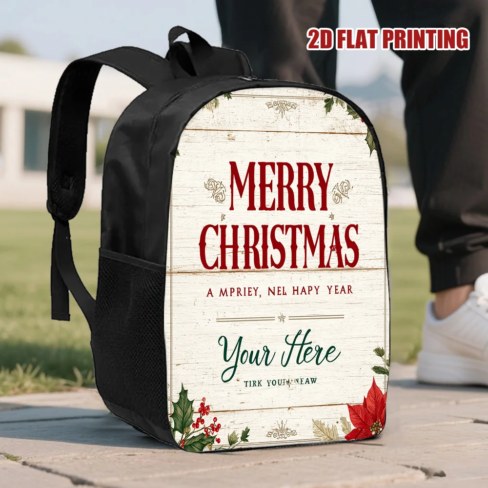 

1 piece Christmas 2D flat print travel backpack - large capacity, wash, double pack with zip closure, lightweight shoulder bag