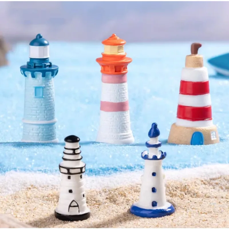 2pc White Blue Edge Lighthouse Resin Craft Miniature Aquarium Ornament Eco Bottle Decor Micro Landscape Figurines Crafts