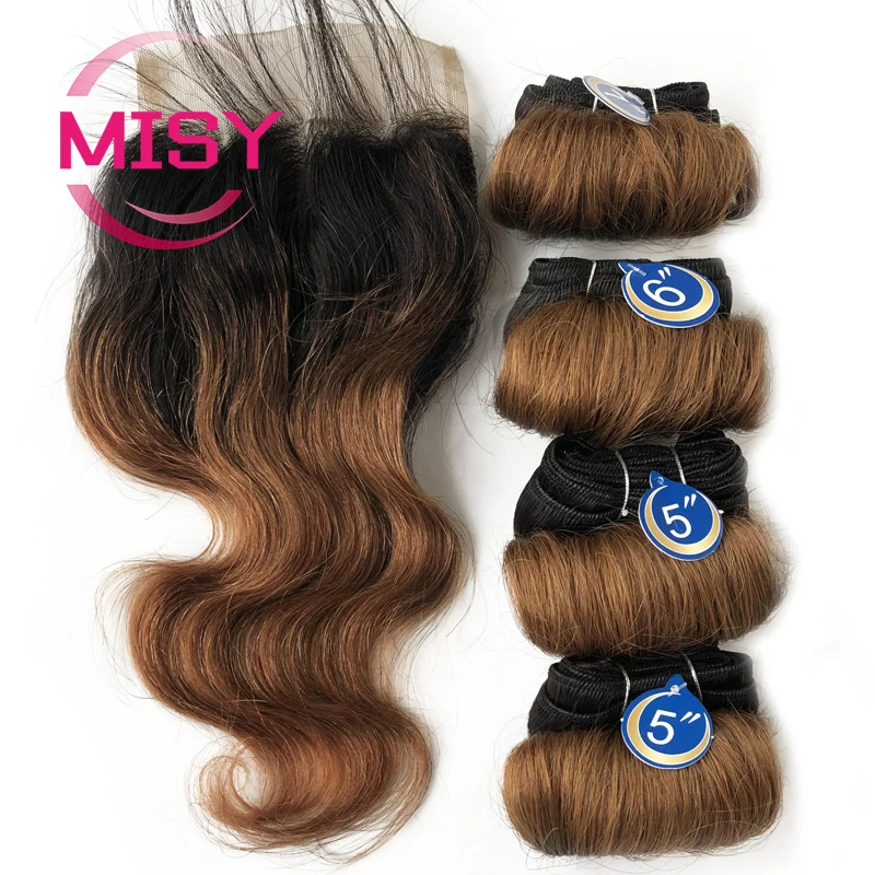Krótki doczepy typu Body Wave z zamknięciem 4x 1 zamknięcie koronki 100% ludzkie włosy brazylijskie pasemka włosów z T część zamknięcia naturalny kolor
