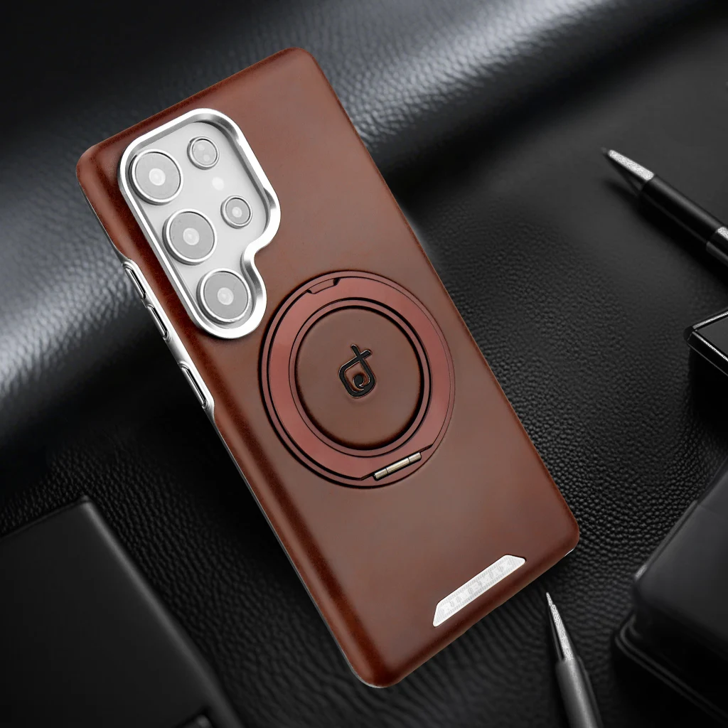 

Новый кожаный чехол для телефона с магнитным вращающимся кронштейном, для Samsung Galaxy S25 S24 S23 Ultra S24 S25 Plus, защитный чехол от падения