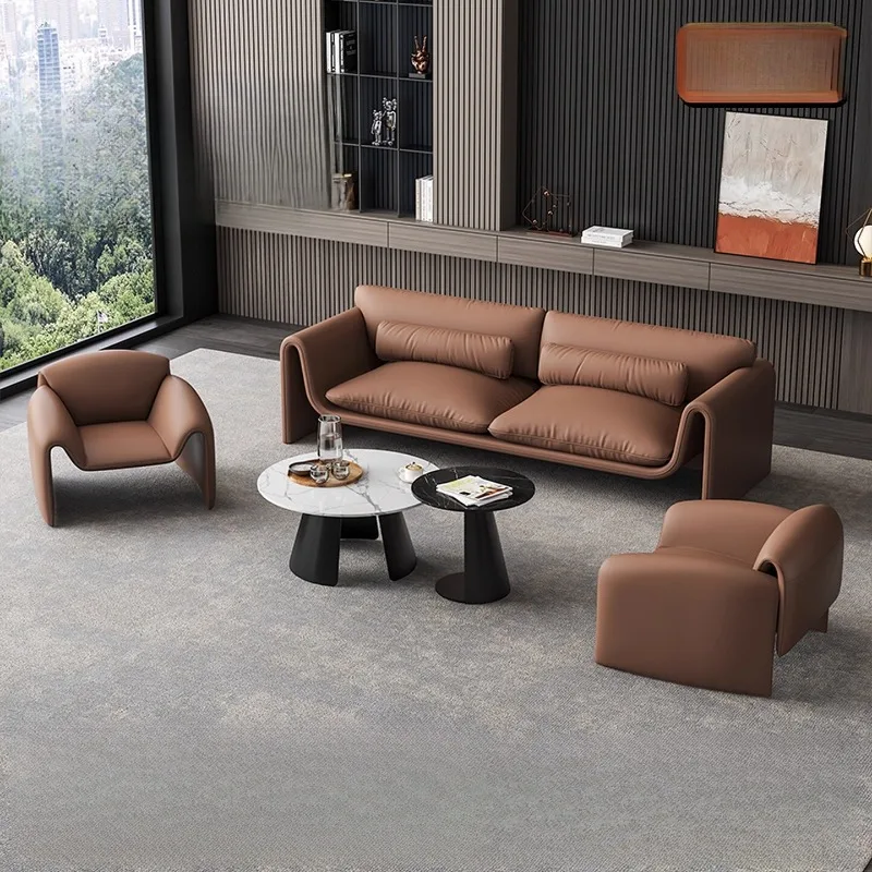 

Hotel lobby office exhibition hall sofa leather art simple modern high-end business sofa special-shaped